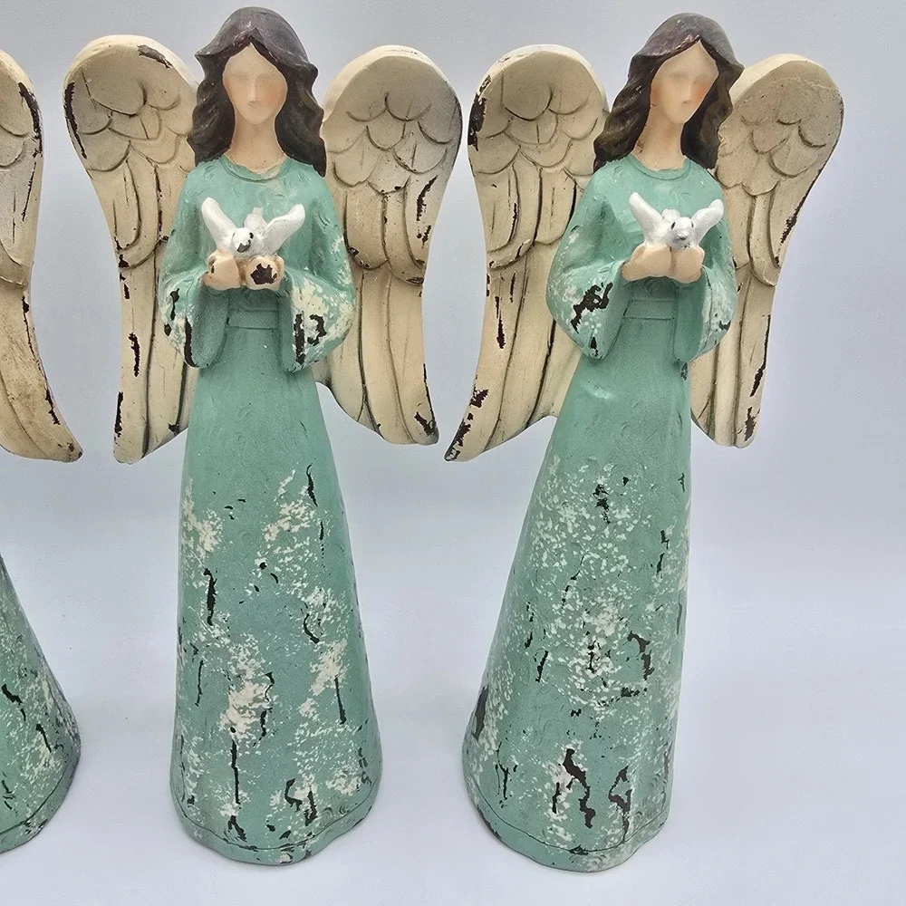 Set Of 3 Angel Figurines Pray Dove‎ Rustic Christmas Home Decor